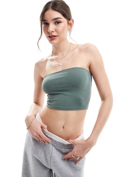 ASOS DESIGN – Ultimate – Olivgrön, kort bandeau-topp - view 1