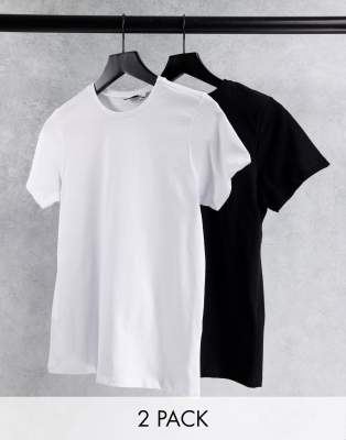 Asos Design Ultimate T-shirt With Crew Neck In Cotton Blend 2 Pack Save In Black And White - Multi In Multi