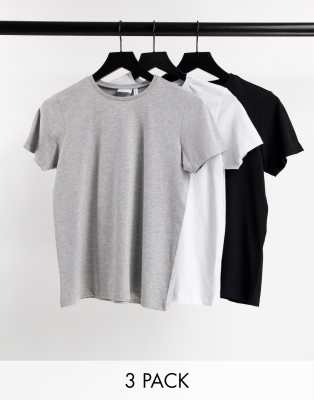 Asos Design Ultimate Cotton T-shirt With Crew Neck 3 Pack Save In Black, White & Heather Gray - Multi In Multi