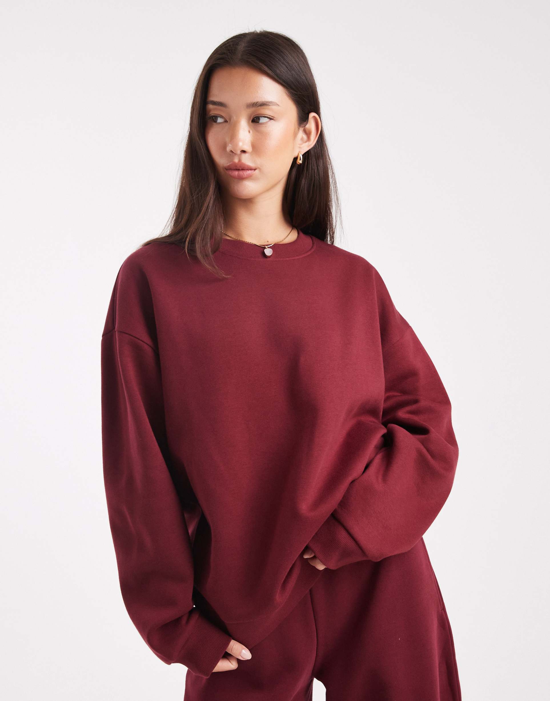asos design ultimate oversized brushback sweatshirt in burgundy