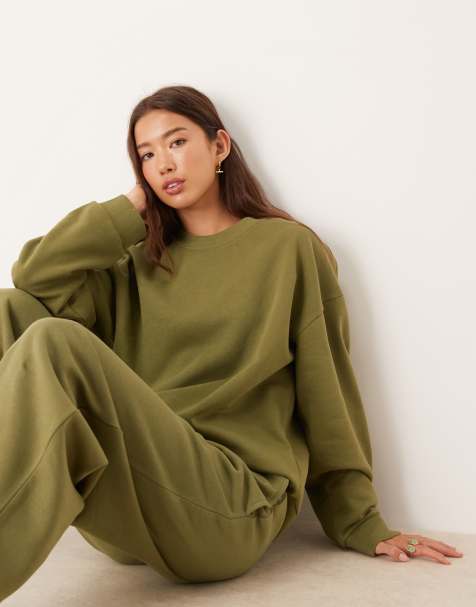 ASOS DESIGN ultimate oversized brushback sweatshirt in khaki green - view 1