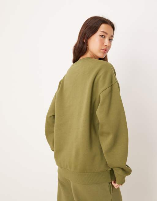 ASOS DESIGN ultimate oversized brushback sweatshirt in khaki green