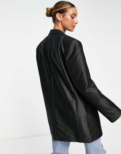 ASOS DESIGN - Blazer grandad oversize in paillettes grandi argento