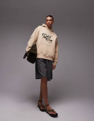 Asos Design Ultimate Oversized Slogan Hoodie In Neutral