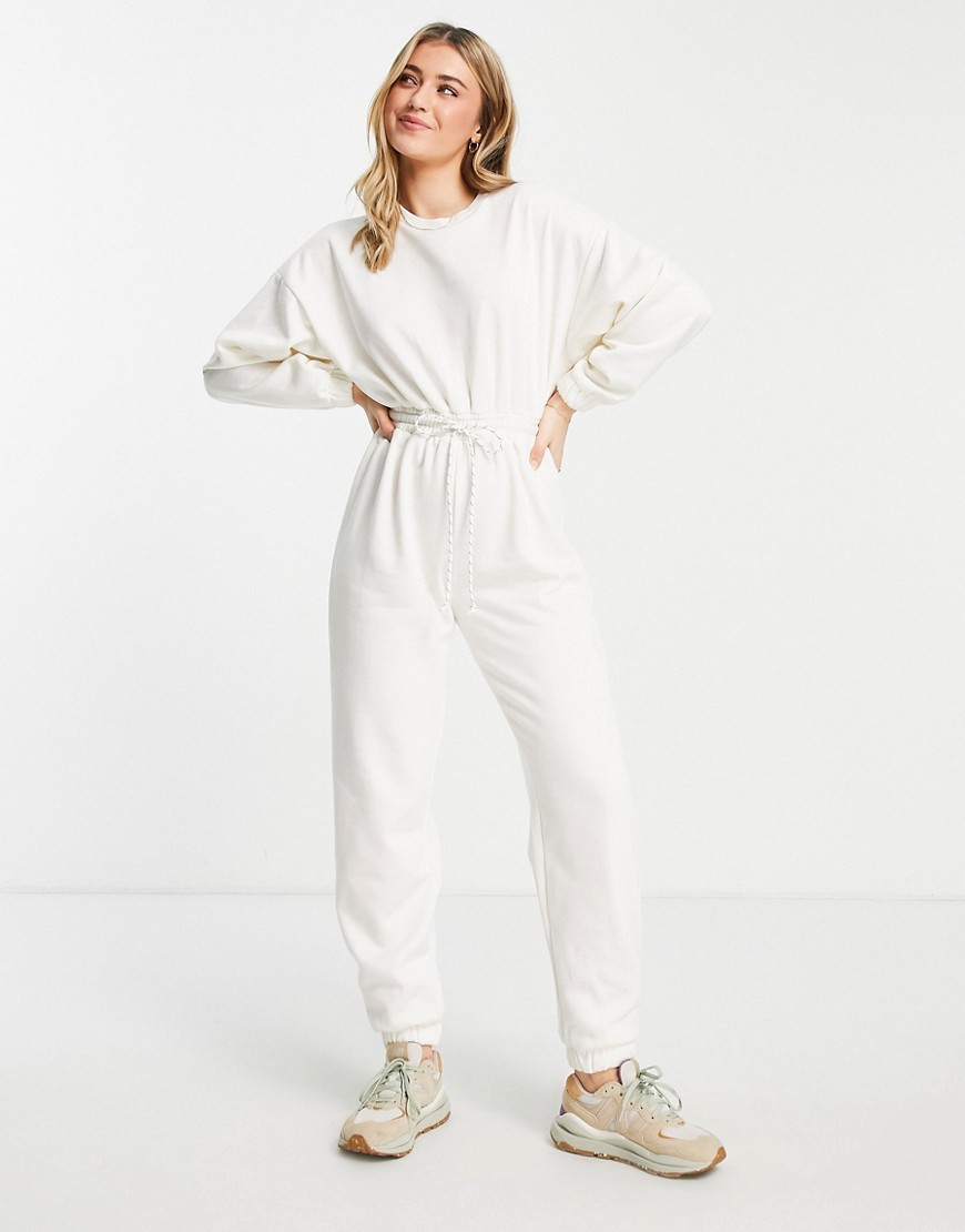 ASOS DESIGN ultimate oversized sweatpants jumpsuit in cream-Neutral