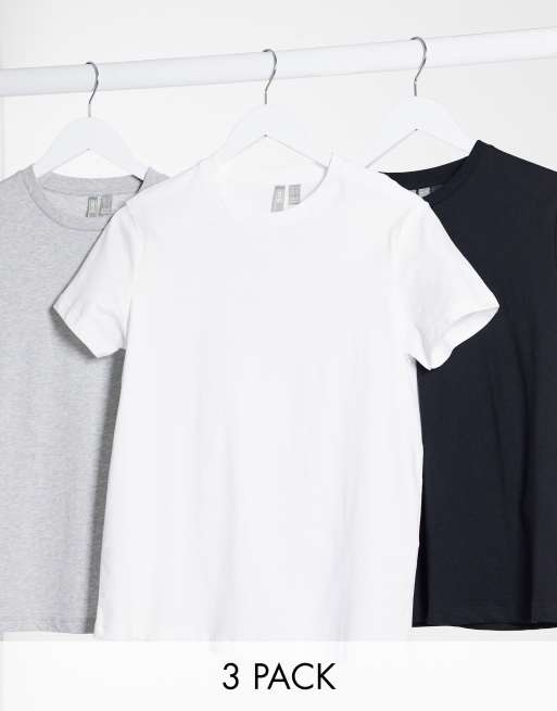 ASOS DESIGN - Ultimate - Pakke med 3 T-shirts med rund hals i sort/hvid/grå bomuld - SPAR - MULTI