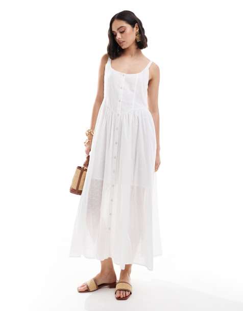 ASOS DESIGN – Ultimate Picnic – Biała sukienka midi z haftem angielskim - view 1