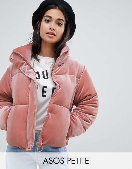 ASOS DESIGN - Ultimate - Piumino Petite in velluto con collo a imbuto