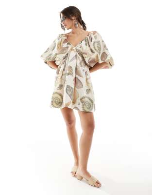 asos design super oversized frill sleeve smock dress ASOS DESIGN super oversized frill sleeve smock dress in khaki