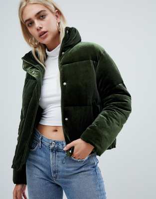 green velvet puffer jacket