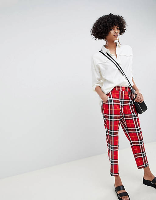 ASOS DESIGN ultimate red and black check ankle grazer trousers