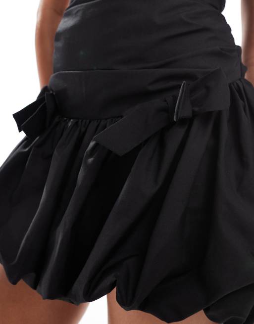 ASOS DESIGN ultimate bandeau mini puffball dress with bow skirt in black