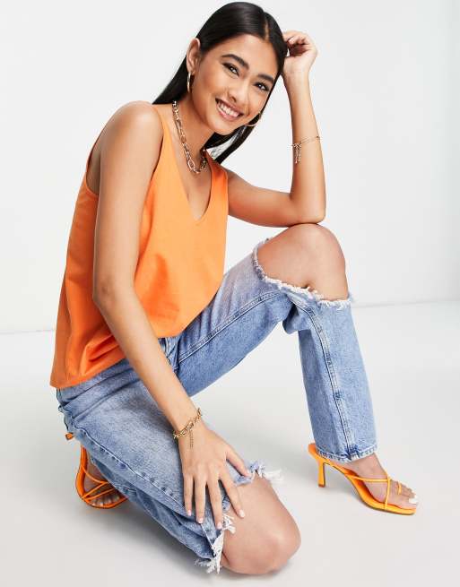 ASOS DESIGN – Ultimate – Rostrött linne med djup halsringning i bomullsmix - TAN
