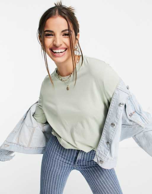 ASOS DESIGN - Ultimate - Salviegrøn top i bomuldsblanding med dyb rund hals - LGREEN