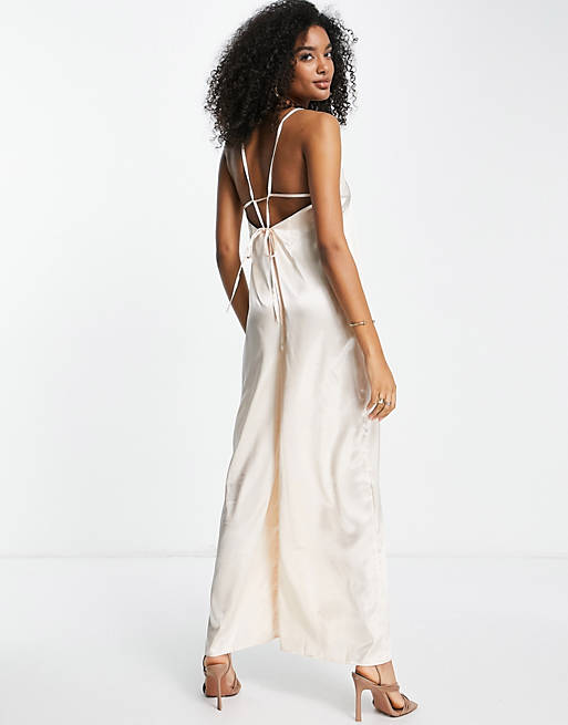 Jumpsuits & Playsuits ultimate satin cami wide leg jumpsuit in ivory 