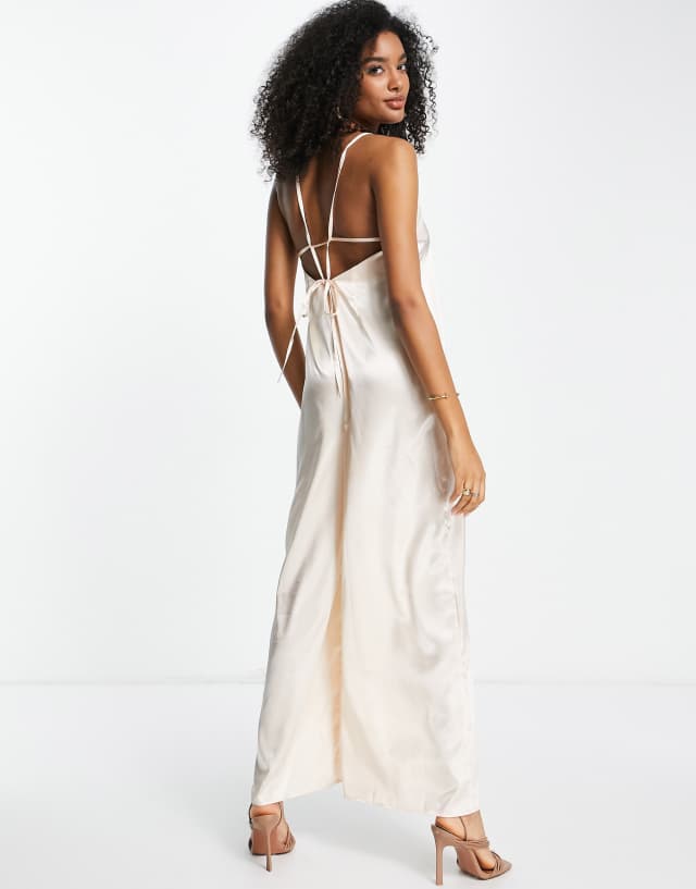 ASOS DESIGN ultimate satin cami wide leg jumpsuit in ivory