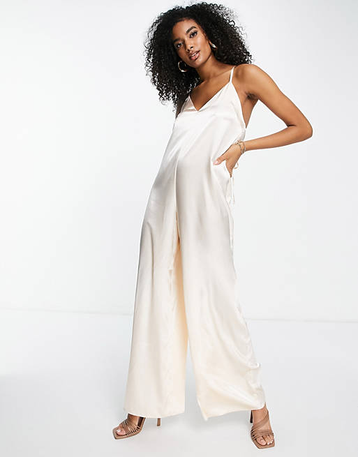 Jumpsuits & Playsuits ultimate satin cami wide leg jumpsuit in ivory 