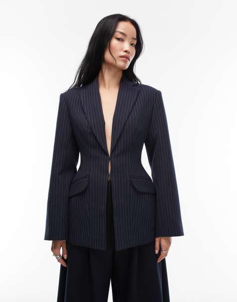 ASOS DESIGN ultimate sculpted suit blazer in navy pinstripes - view 1