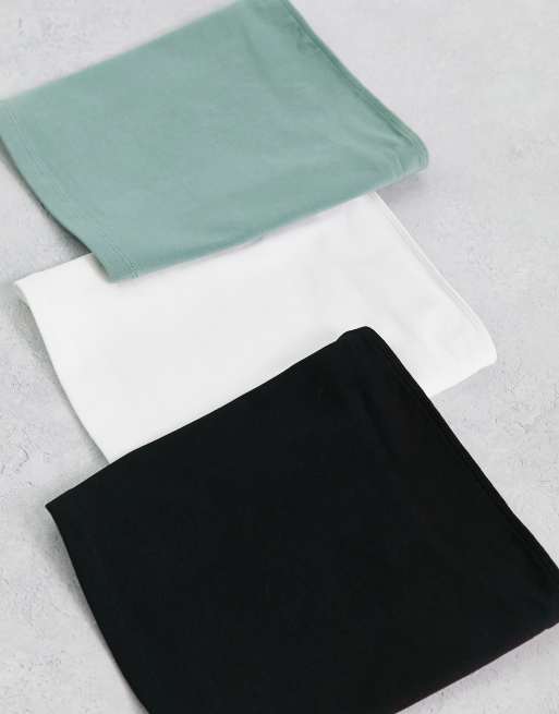 ASOS DESIGN - Ultimate - Set van 3 crop bandeau-tops in zwart, wit en kaki, 3 van 4