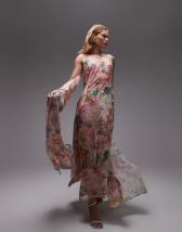 Topshop full neck halter midi dress in bold abstract floral