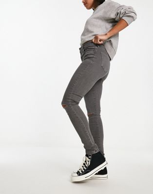 ASOS DESIGN ultimate skinny in grey with knee rips