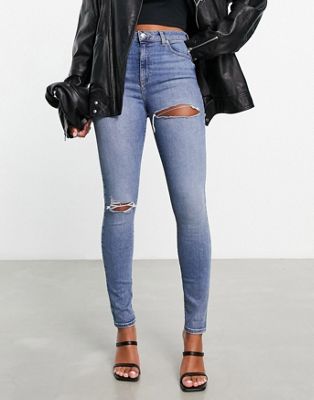 ASOS DESIGN ultimate skinny jeans in distressed blue with rips