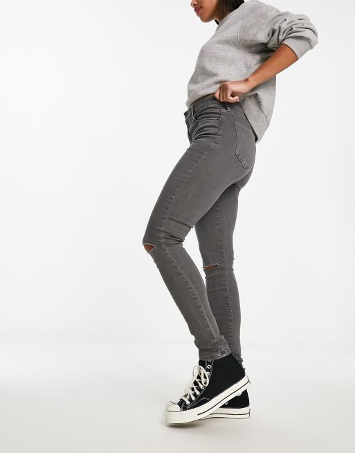 ASOS DESIGN ultimate skinny jeans in gray with knee rips