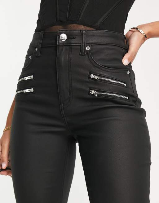 ASOS DESIGN skinny jeans with coated denim in black with biker