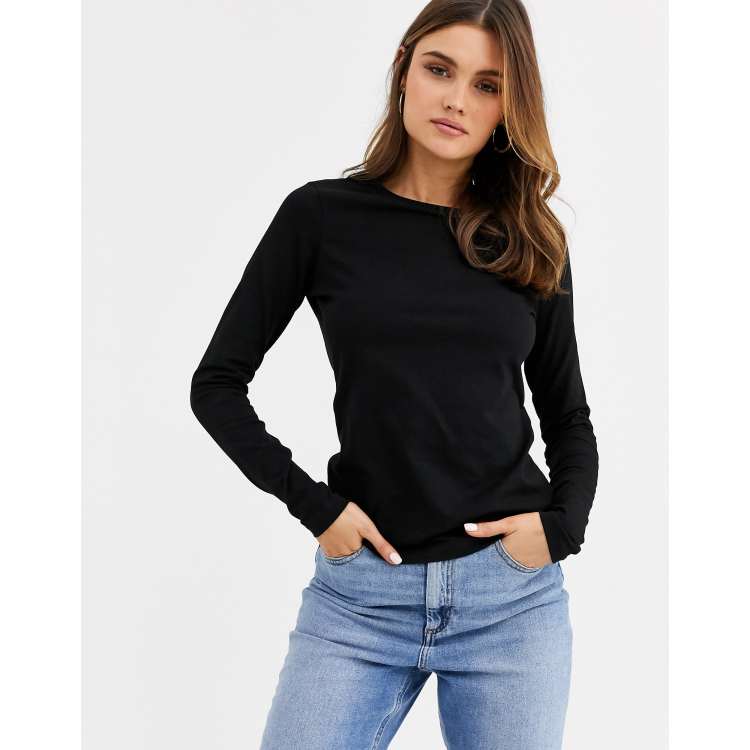 ASOS DESIGN ultimate slim fit t-shirt with long sleeves in cotton in black  - BLACK