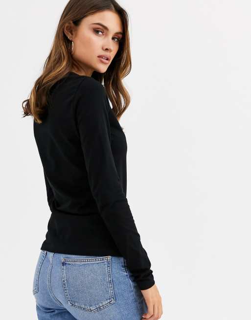 ASOS DESIGN ultimate slim fit t-shirt with long sleeves in cotton in black - BLACK, 2 of 4