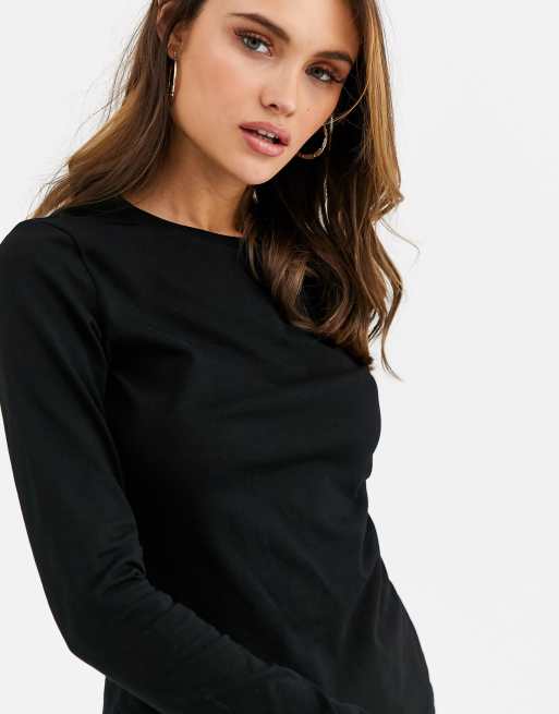 ASOS DESIGN ultimate slim fit t-shirt with long sleeves in cotton in black - BLACK, 3 of 4