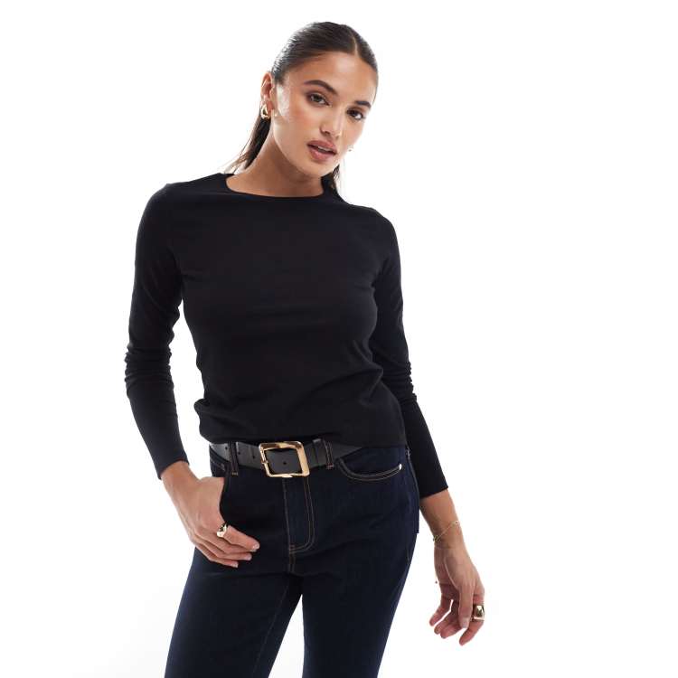 ASOS DESIGN fitted crop t-shirt with long sleeve in black