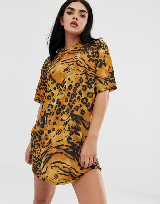 Asos yellow outlet leopard print dress