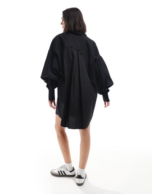 ASOS DESIGN - Ultimate - Sort mini-skjortekjole med boyfriend-snit og voluminøse ærmer, 3 af 4