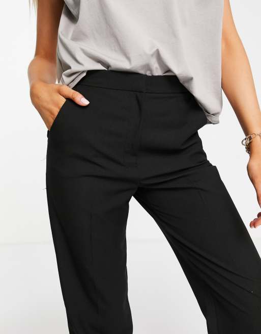 Miss Selfridge fold over waistband pants in black