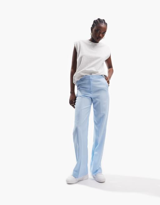 Sky blue flat-front essential Wide leg Pants