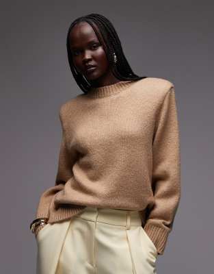 ASOS DESIGN - Ultimate - Strickpullover in Braun mit Schulterpolstern-Brown