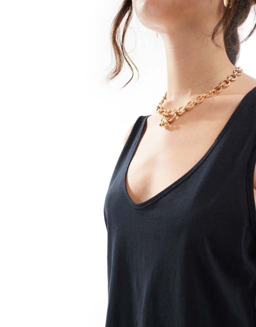ASOS DESIGN – Ultimate – Svart linne i bomull med djup halsringning - BLACK, 3 av 4