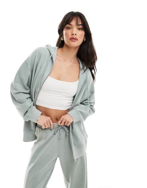 ASOS DESIGN - Ultimate - Sweat à capuche zippé - Vert sauge délavé
