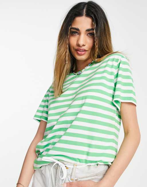 GREEN AND WHITE STRIPE T-SHIRT