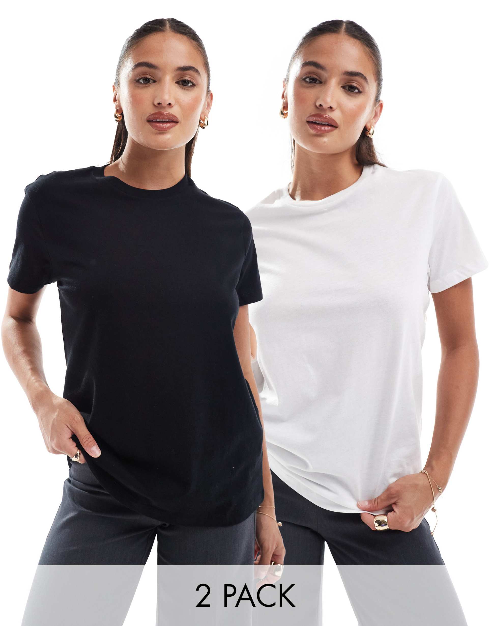 asos design ultimate t-shirt with crew neck in cotton blend 2 pack save in black and white - multi