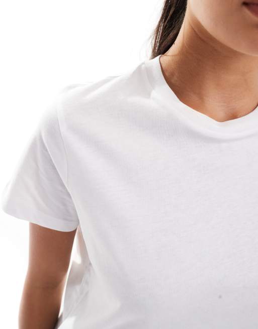 Basic White Cotton Blend Fitted T Shirt