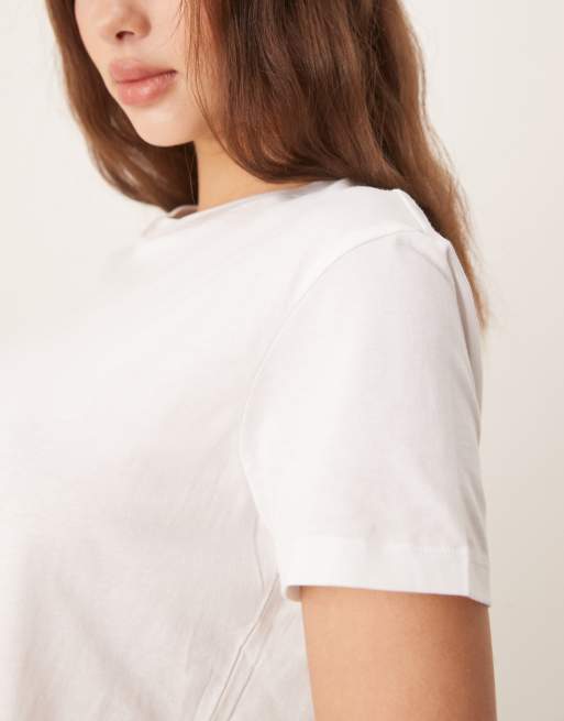 Basic White Cotton Blend Fitted T Shirt