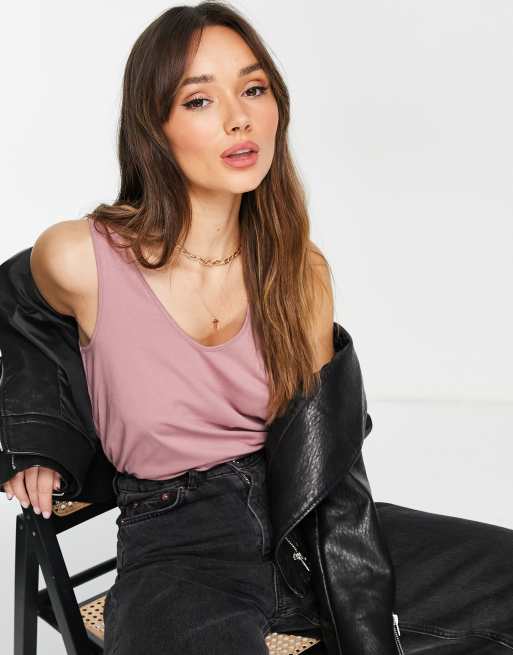 Asos Design Ultimate Tank Top With Scoop Neck In Cotton Blend In Mauve