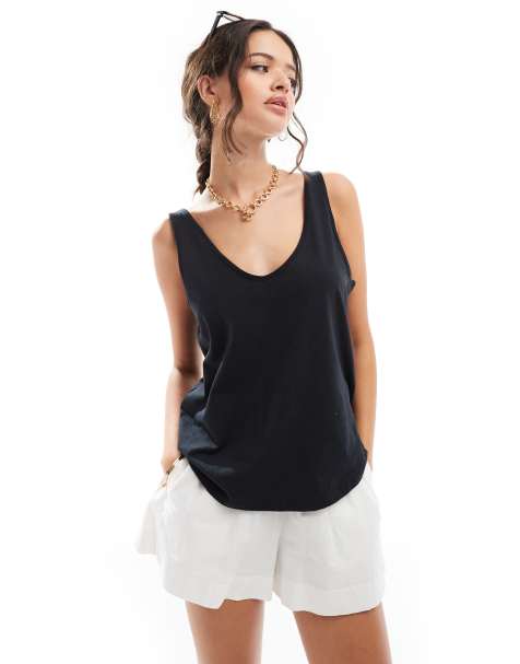 Topshop rib ultimate longline tank top in black