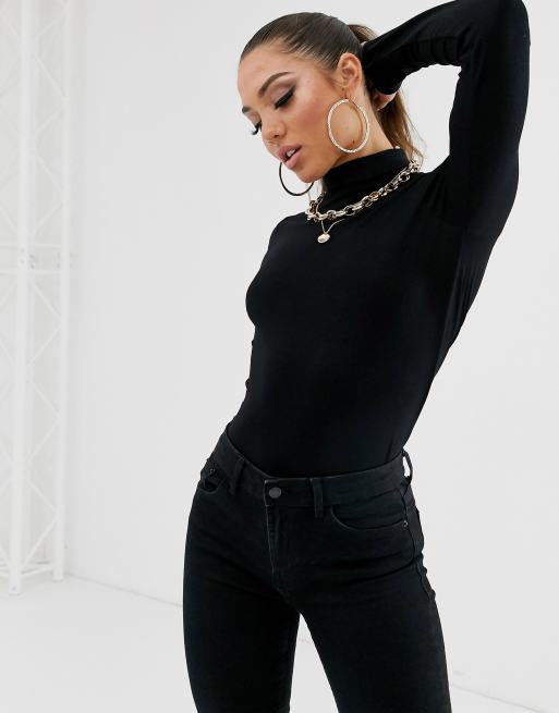 ASOS DESIGN - Ultimate - Top met col en lange mouwen in zwart