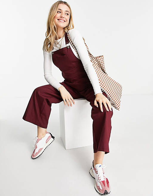 Jumpsuits & Playsuits ultimate twill wide leg dungaree in wine 