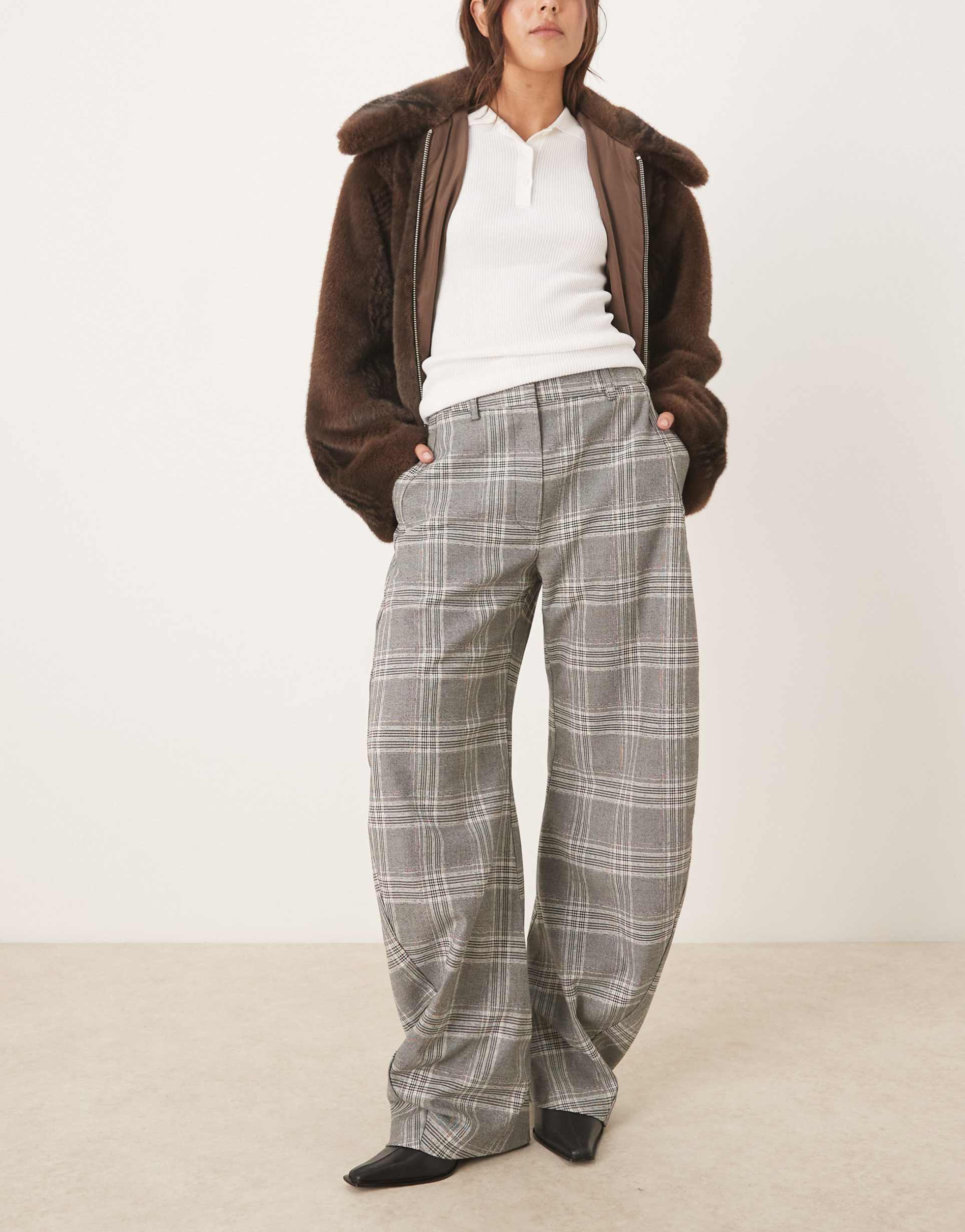 asos design ultimate twist seam barrel pants in plaid