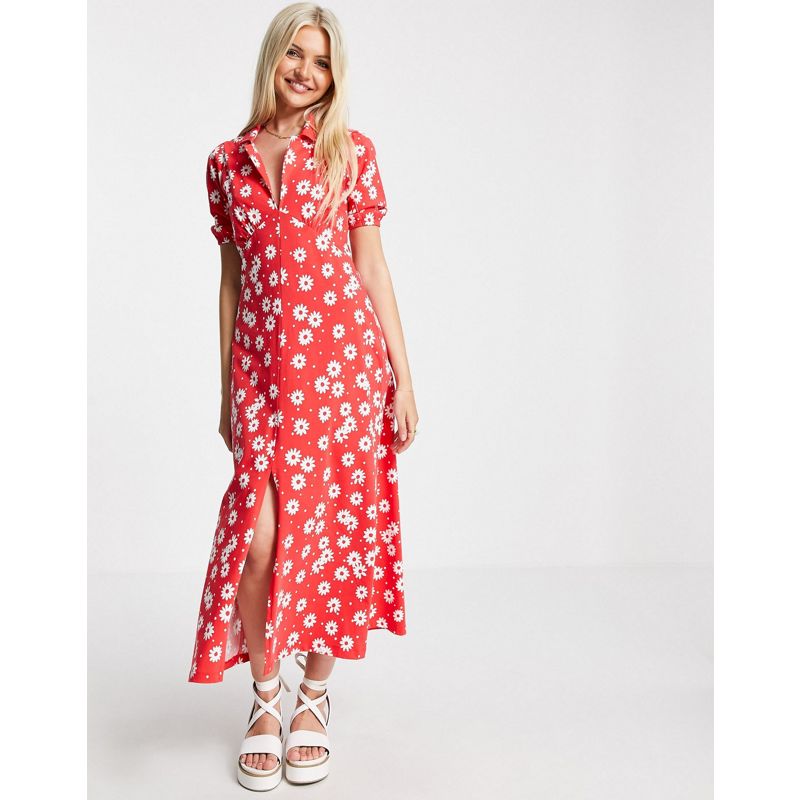 Donna Vestiti longuette DESIGN - Ultimate - Vestito da giorno midi rosso con stampa a fiori 