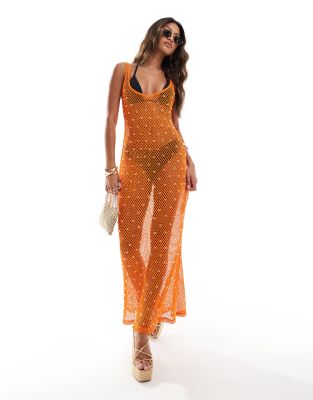 ASOS DESIGN - Ultimate - Von Hand verziertes Häkel-Maxikleid in Orange